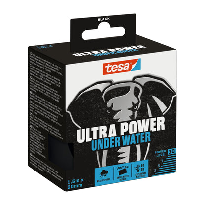 tesa Ultra Power Under Water - wasserfestes Klebeband - Dichtungsband, 1,5 m x 50 mm schwarz
