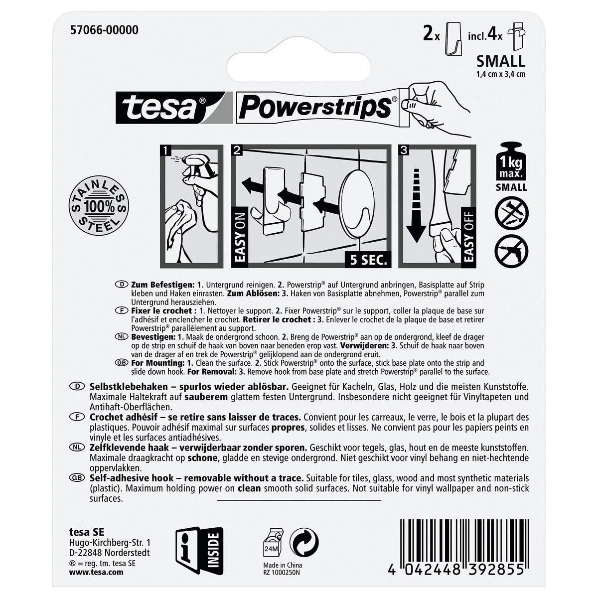 tesa Powerstrips Haken S Metall Eckig, weiß