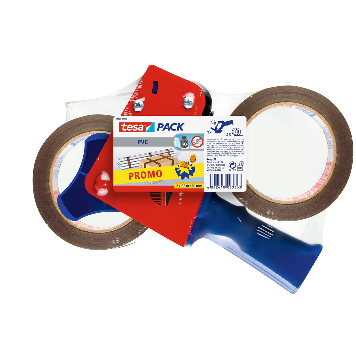tesapack Handabroller + 2 Rollen PVC, chamois