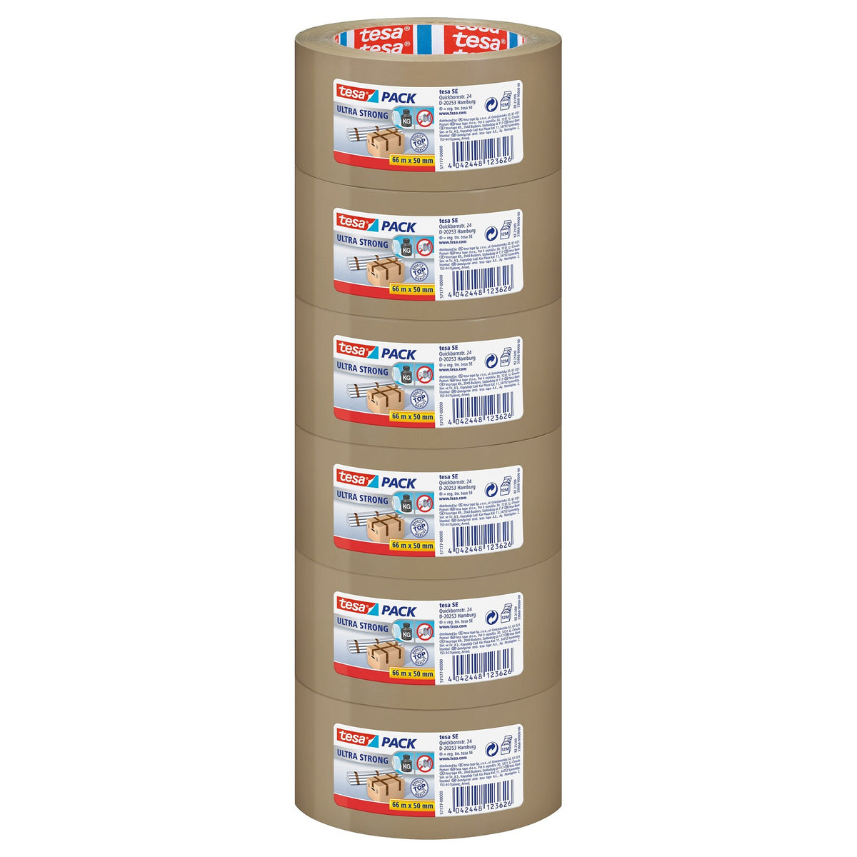 tesapack 57177 Ultra Strong Packband, Etikett, 66 m x 50 mm, braun