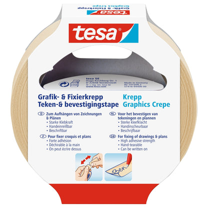 tesa Grafik- und Fixier-Krepp Fixierklebeband chamois, 25 m x 19 mm