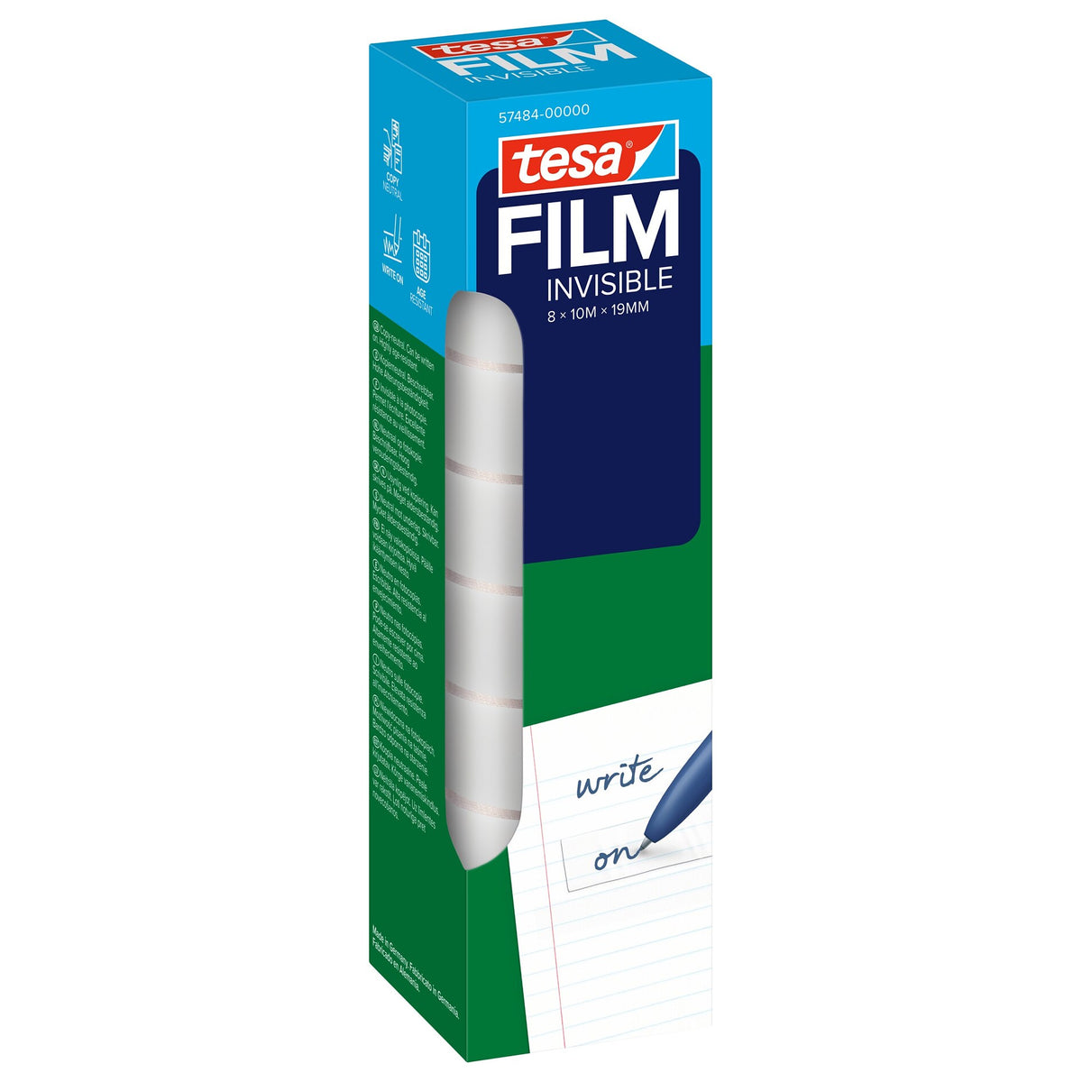 tesafilm INVISIBLE, matt-weiß, im Tower, 10 m x 19 mm