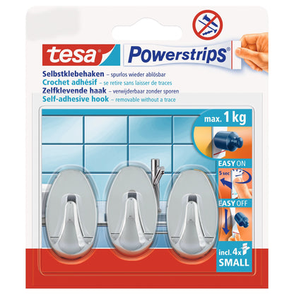 tesa Powerstrips Haken Small Oval chrom