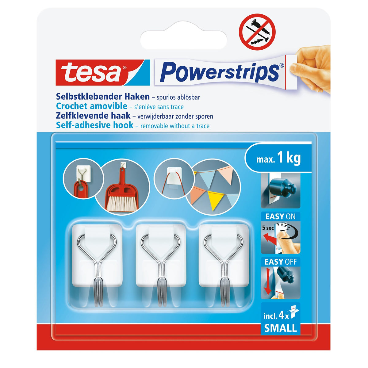 tesa Powerstrips – samoprzylepne haczyki z odłączanymi haczykami drucianymi, białe