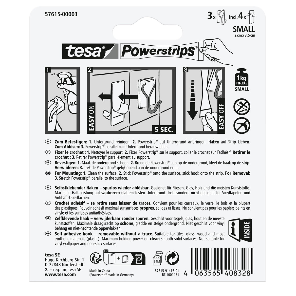 tesa Powerstrips – samoprzylepne haczyki z odłączanymi haczykami drucianymi, białe