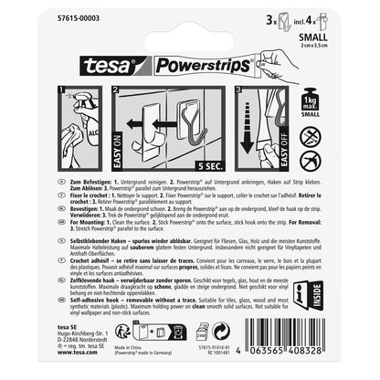tesa Powerstrips – samoprzylepne haczyki z odłączanymi haczykami drucianymi, białe
