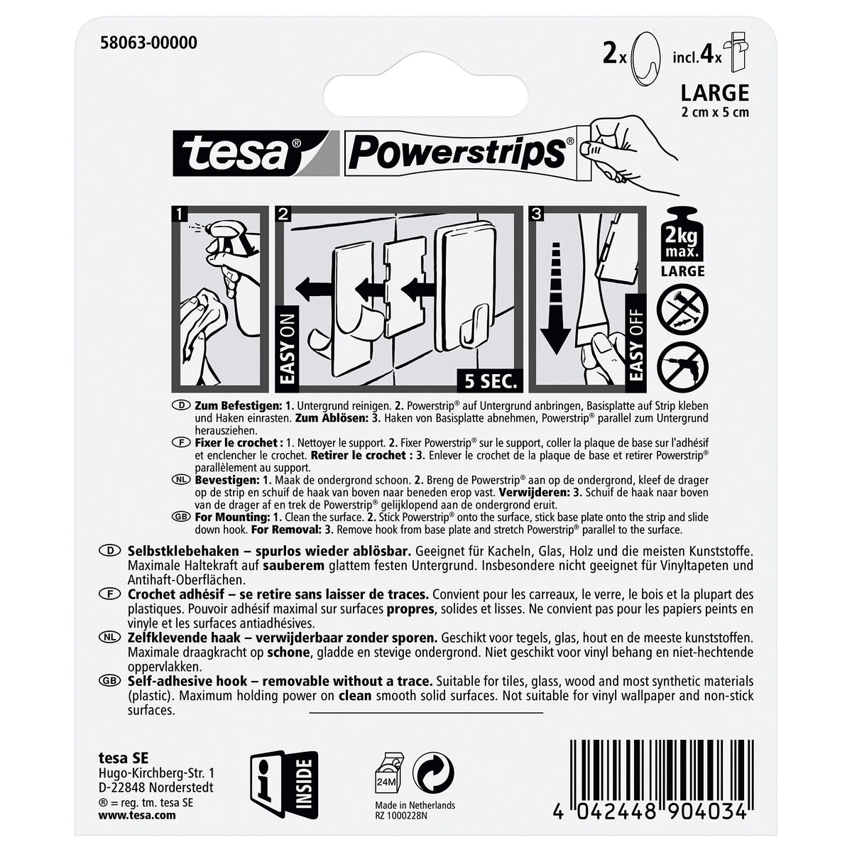 tesa Powerstrips Haken Large OVAL matt-chrom