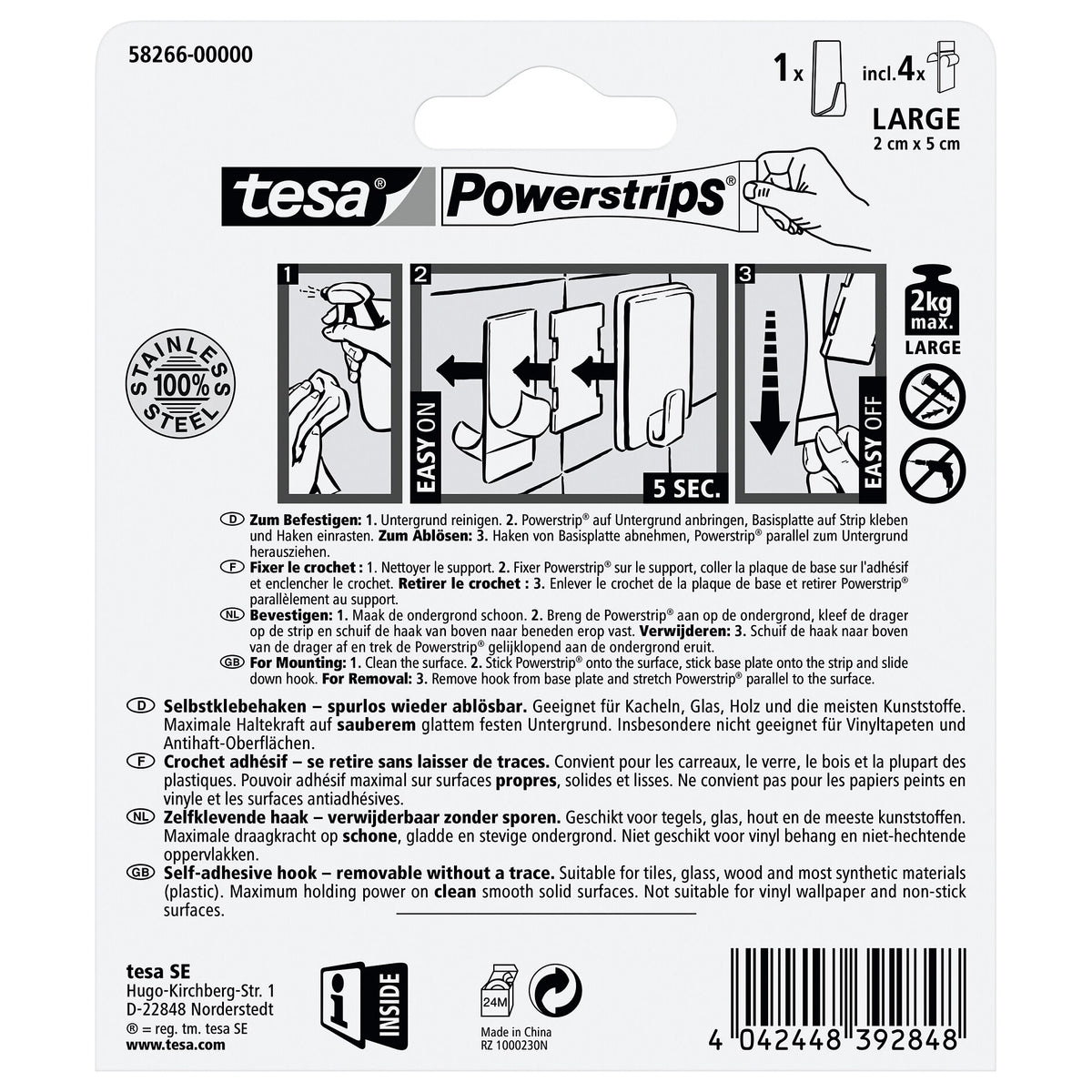 tesa Powerstrips Haken L Metall Eckig, weiß