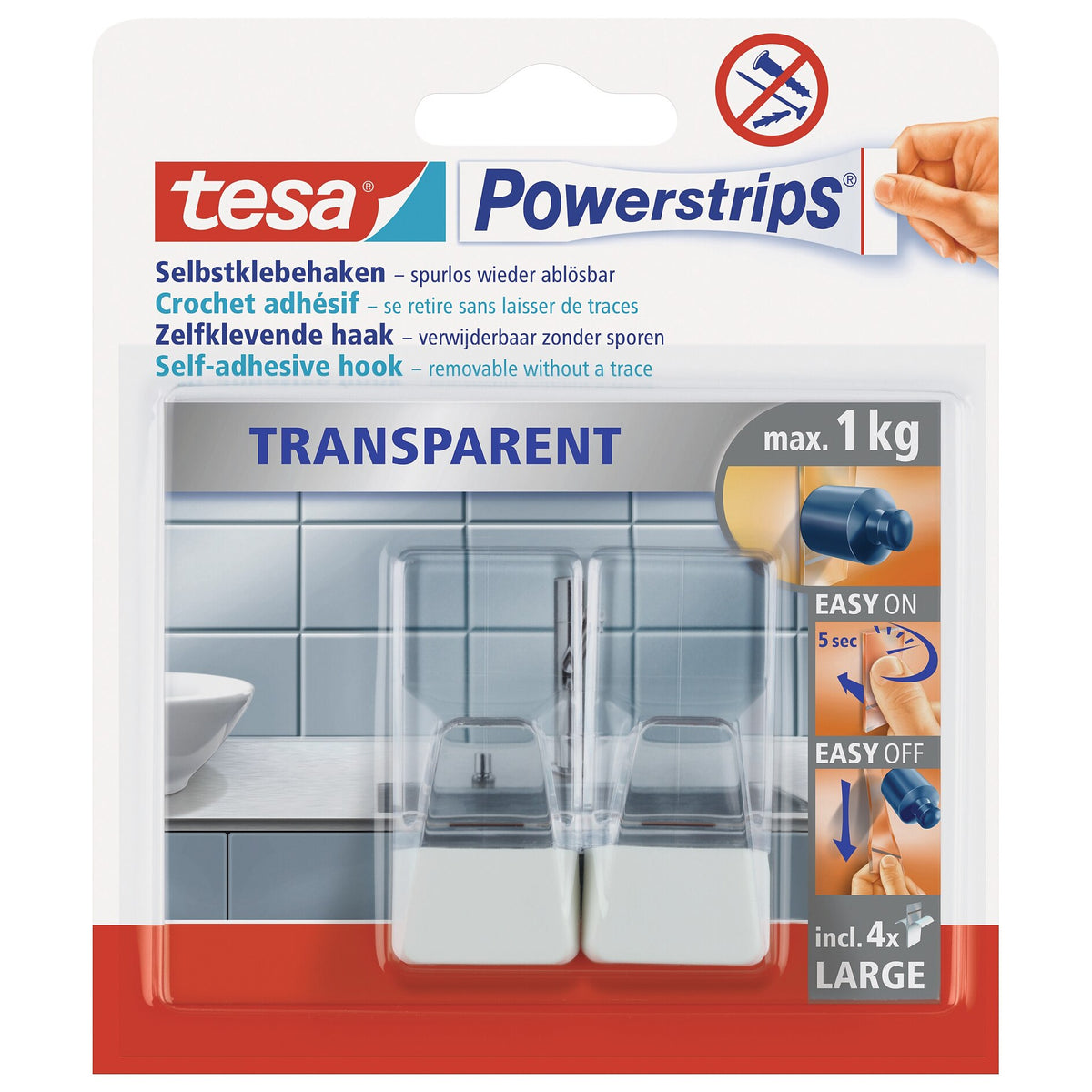 tesa Powerstrips Transparent Haken LARGE transparent