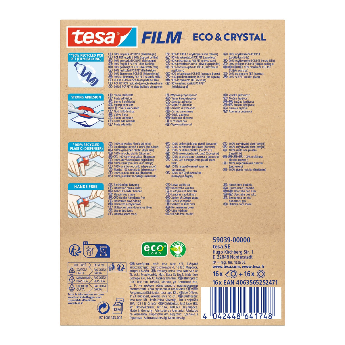 tesafilm Eco & Crystal Mini Dispenser, 10 m x 19 mm, farbig sortiert, für Rollen bis 19 m