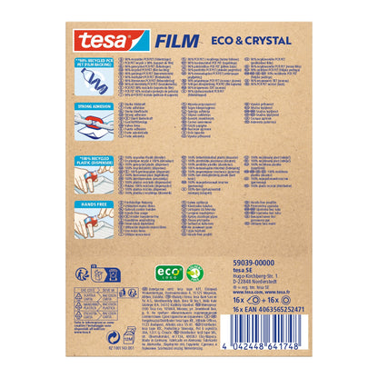tesafilm Eco & Crystal Mini Dispenser, 10 m x 19 mm, farbig sortiert, für Rollen bis 19 m