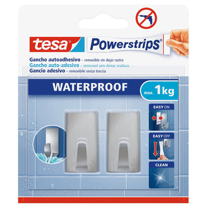 tesa Powerstrips Haken Waterproof S Metall Eckig, weiß