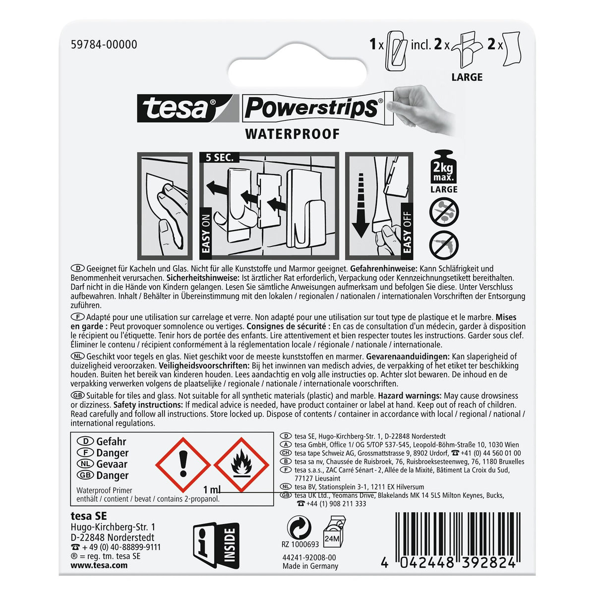 tesa Powerstrips Haken Waterproof L Metall-Kunststoff, weiß