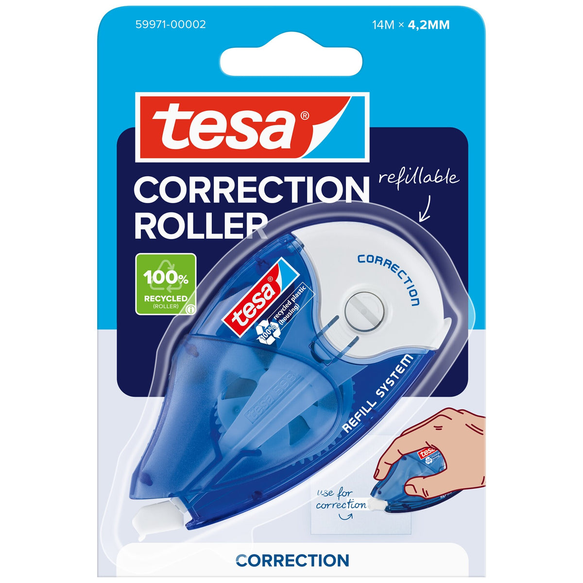 tesa CORRECTION ROLLER, biały, w blistrze, 14 m x 4,2 mm