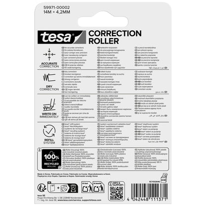 tesa CORRECTION ROLLER, biały, w blistrze, 14 m x 4,2 mm