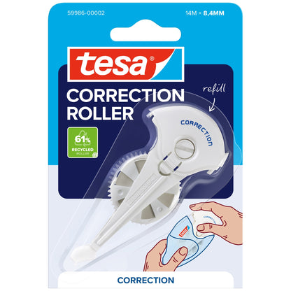tesa CORRECTION ROLLER, biały, w blistrze, wkład, 14 m x 8,4 mm