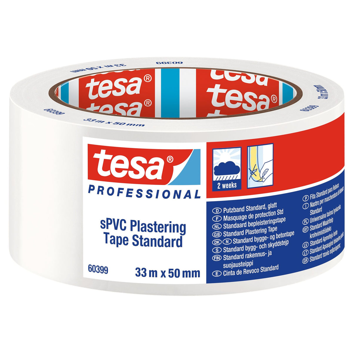 tesa Professional 60399 Putzband sPVC Standard glatt weiß, 33 m x 50 mm