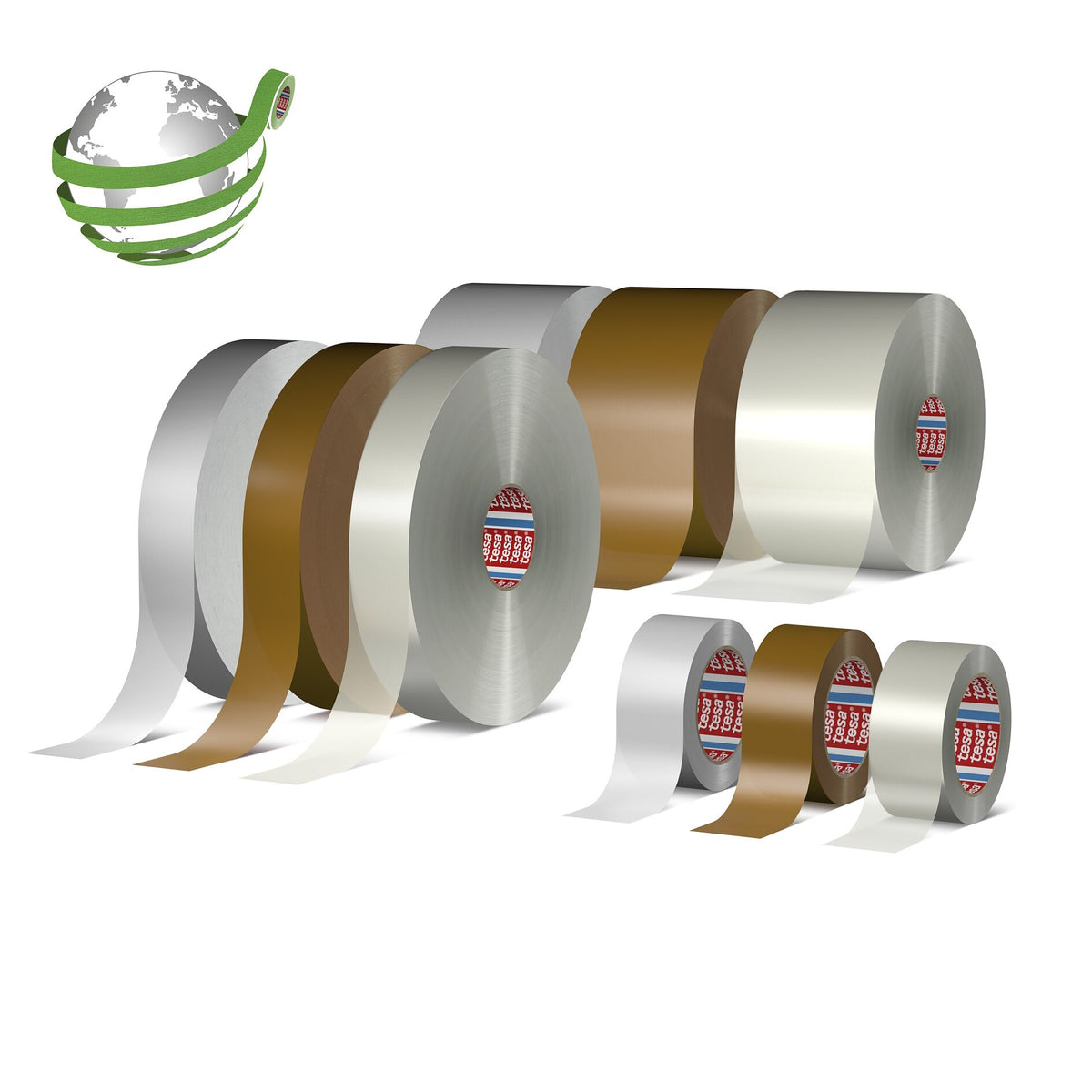 tesa 60412 Packband aus recyceltem Polyester, 66 m x 50 mm, transparent – Sortiment