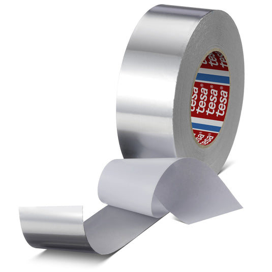 tesa 60672 Taśma aluminiowa z podkładką, 50 m x 50 mm, srebrna matowa
