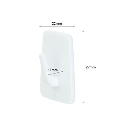 Der Command™ Mini-Haken, 17066 von 3M Deutschland GmbH, ist ein weißer Kunststoff-Wandhaken für kleine Räume. Er hat eine einfache rechteckige Form mit abgerundeten Kanten und misst 22 mm Breite, 29 mm Höhe und 11 mm Tiefe.