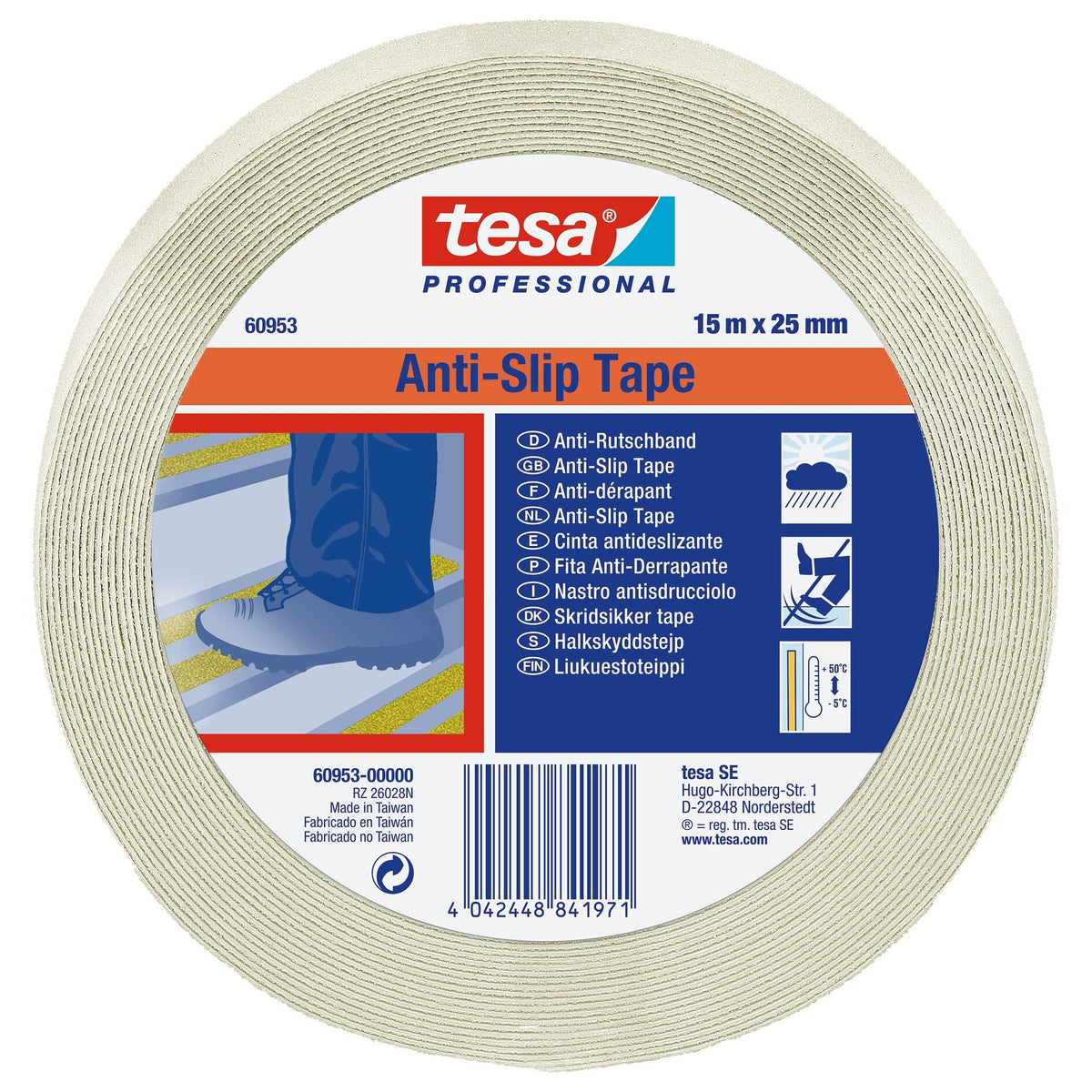 tesa Professional 60953 Anti-Rutschband fluoriszierend, 15 m x 25 mm, neon-gelb