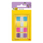Opakowanie 3M Post-it® Index Strong Ablagetabs, Mini (15,8 mm x 38,1 mm), zawiera 40 kolorowych zakładek (niebieskie, fioletowe, różowe, żółte) w podajniku do efektywnej organizacji dokumentów. Od 3M Deutschland GmbH.