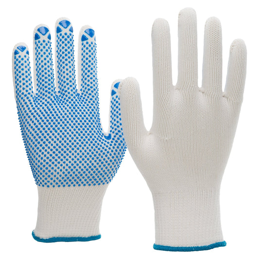 Rękawiczki dziane NITRAS, nylon/bawełna, biało/niebieskie