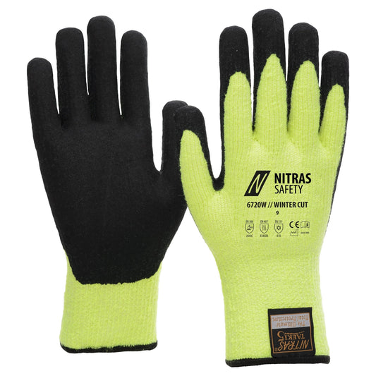 NITRAS TAEKI WINTER CUT, rękawice chroniące przed przecięciem, neonowożółty/czarny
