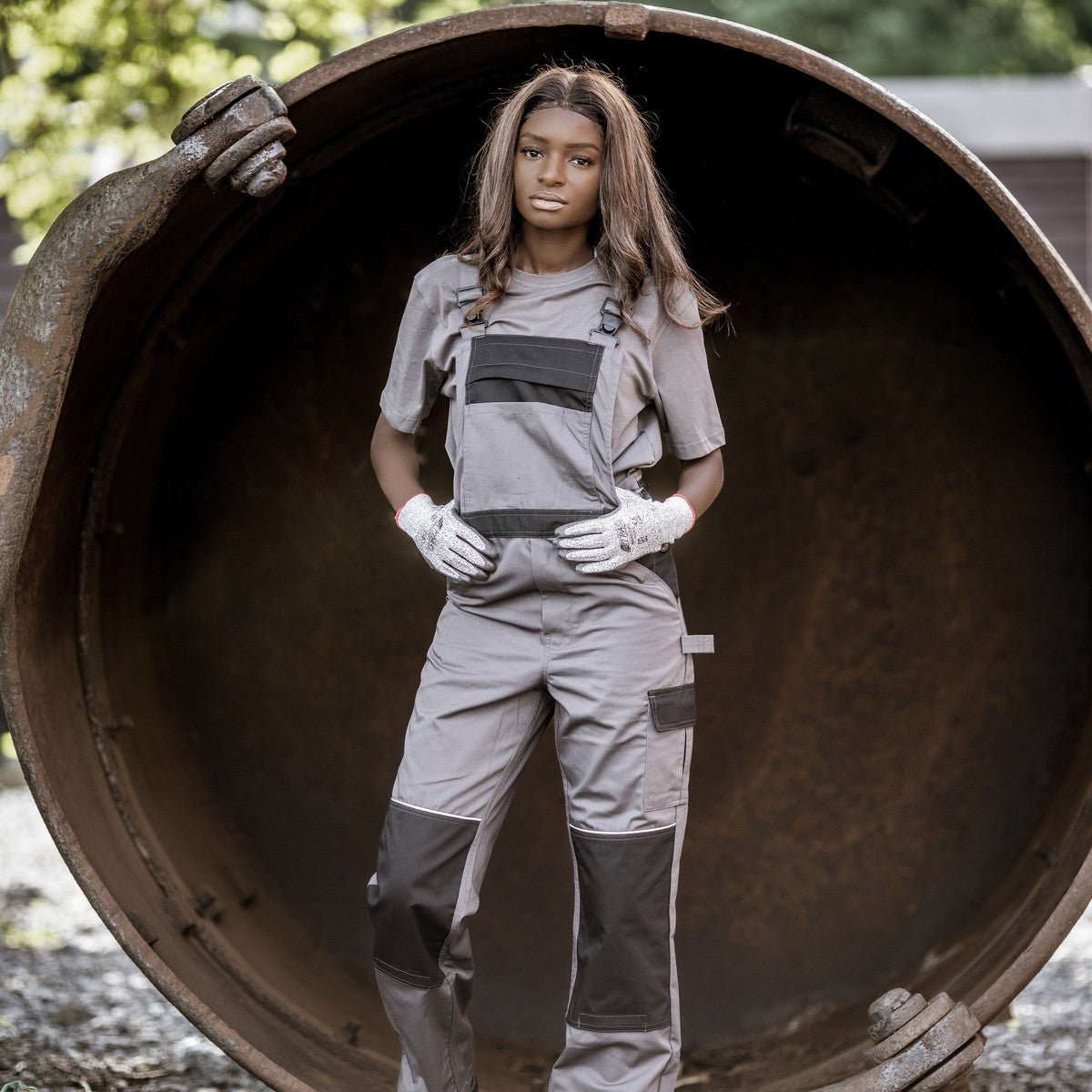 NITRAS MOTION TEX LIGHT, ogrodniczki, szaro-czarne