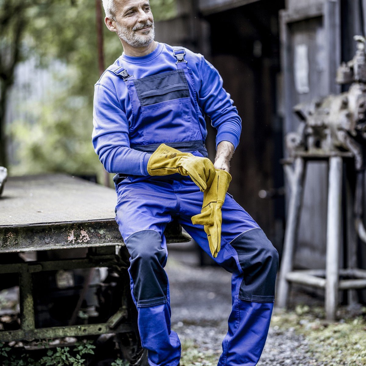 NITRAS MOTION TEX LIGHT, ogrodniczki, kolor błękit królewski/granatowy