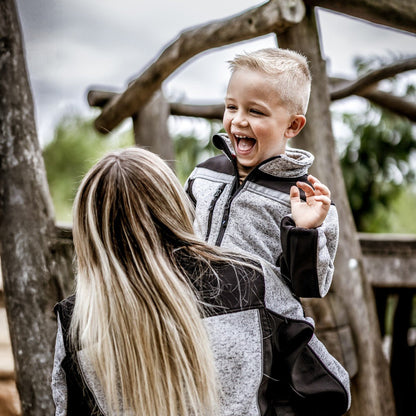 NITRAS MOTION TEX KIDS, dzianinowa kurtka softshell w kolorze jasnoszarym/czarnym