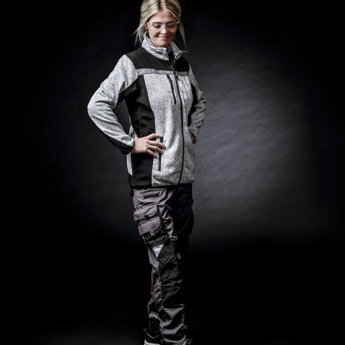 NITRAS MOTION TEX PLUS, dzianinowa kurtka softshell w kolorze jasnoszarym/czarnym