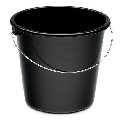 Nölle Profi Brush Haushaltseimer 5 Litry z tworzywa sztucznego od Nölle Profi Brush Bürsten- & Pinseltechnik e.K. to czarne wiadro z tworzywa sztucznego z metalowym uchwytem, gładką powierzchnią i otwartą, okrągłą pokrywą, idealne jako akcesoria do czyszczenia w domu.