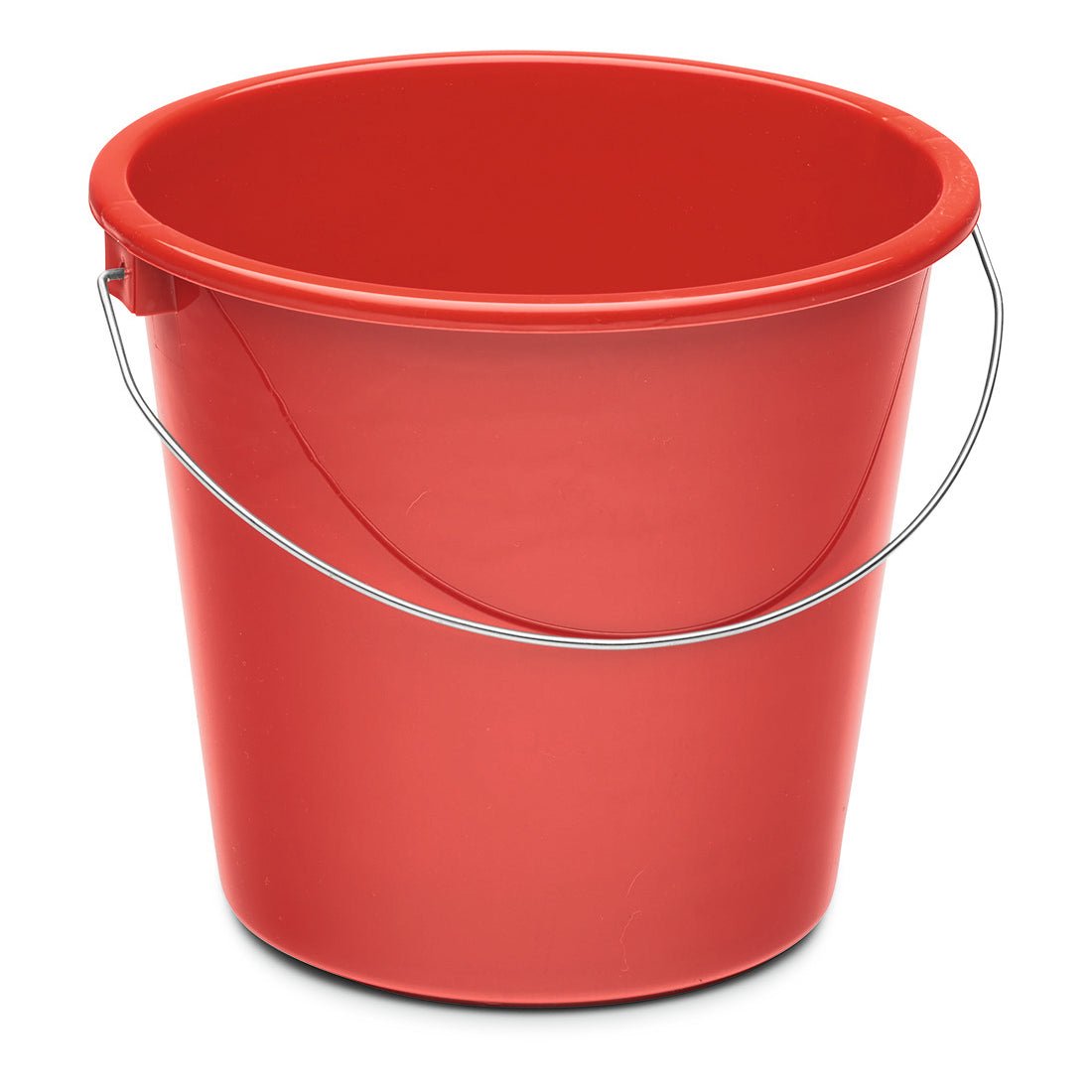 Nölle Profi Brush Haushaltseimer 5 Litry z tworzywa sztucznego od Nölle Profi Brush Bürsten- & Pinseltechnik e.K. to prosty czerwony wiadro z metalowym uchwytem, idealne do zadań czyszczących i niezbędne akcesoria do czyszczenia. Fotografowany na białym tle.