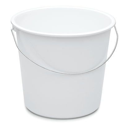 Der Nölle Profi Brush Haushaltseimer 10 Liter Kunststoff von Nölle Profi Brush Bürsten- & Pinseltechnik e.K. ist ein schlichter weißer Eimer mit schlankem Metallgriff, der sich perfekt als Reinigungs- oder Vorratseimer im Haushalt eignet.