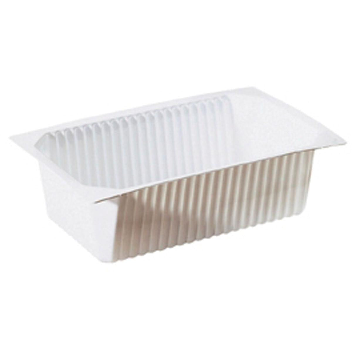 Die Duni GmbH PP Schale 1/4 GN Weiß PP ist eine weiße, rechteckige, gerippte Schale mit leicht ausgestellten Seiten, ideal für den Einsatz in der Gastronomie als 1/4 GN Schale für vielseitige Lebensmittelverpackungen oder Servieranwendungen.