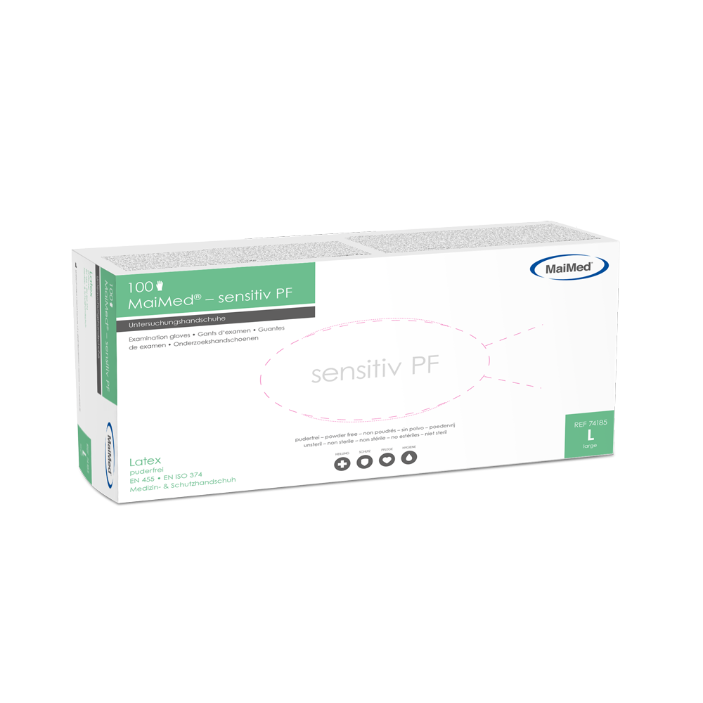 Rękawiczki do badań lateksowych MaiMed Sensitive, niejałowe, bezpudrowe, 100 szt./op