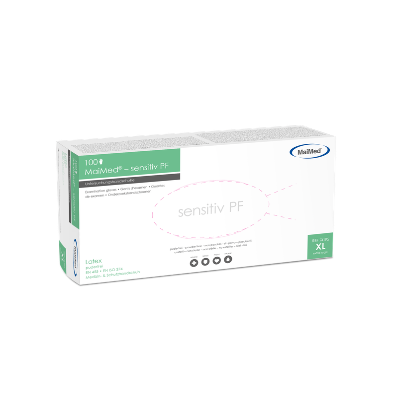 Rękawiczki do badań lateksowych MaiMed Sensitive, niejałowe, bezpudrowe, 100 szt./op