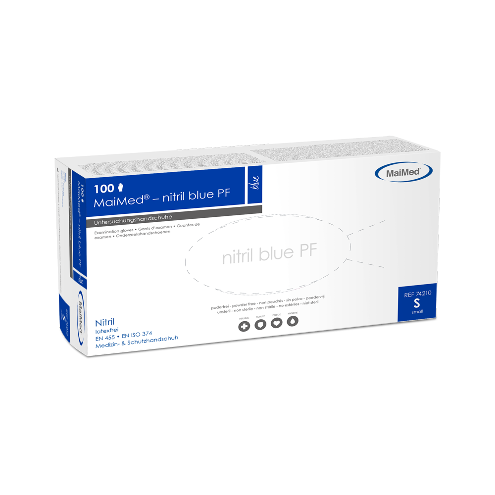 MaiMed-nitryl blue PF Blue, niesterylny, proszek. Rękawiczki bezlateksowe 100 szt./opakowanie