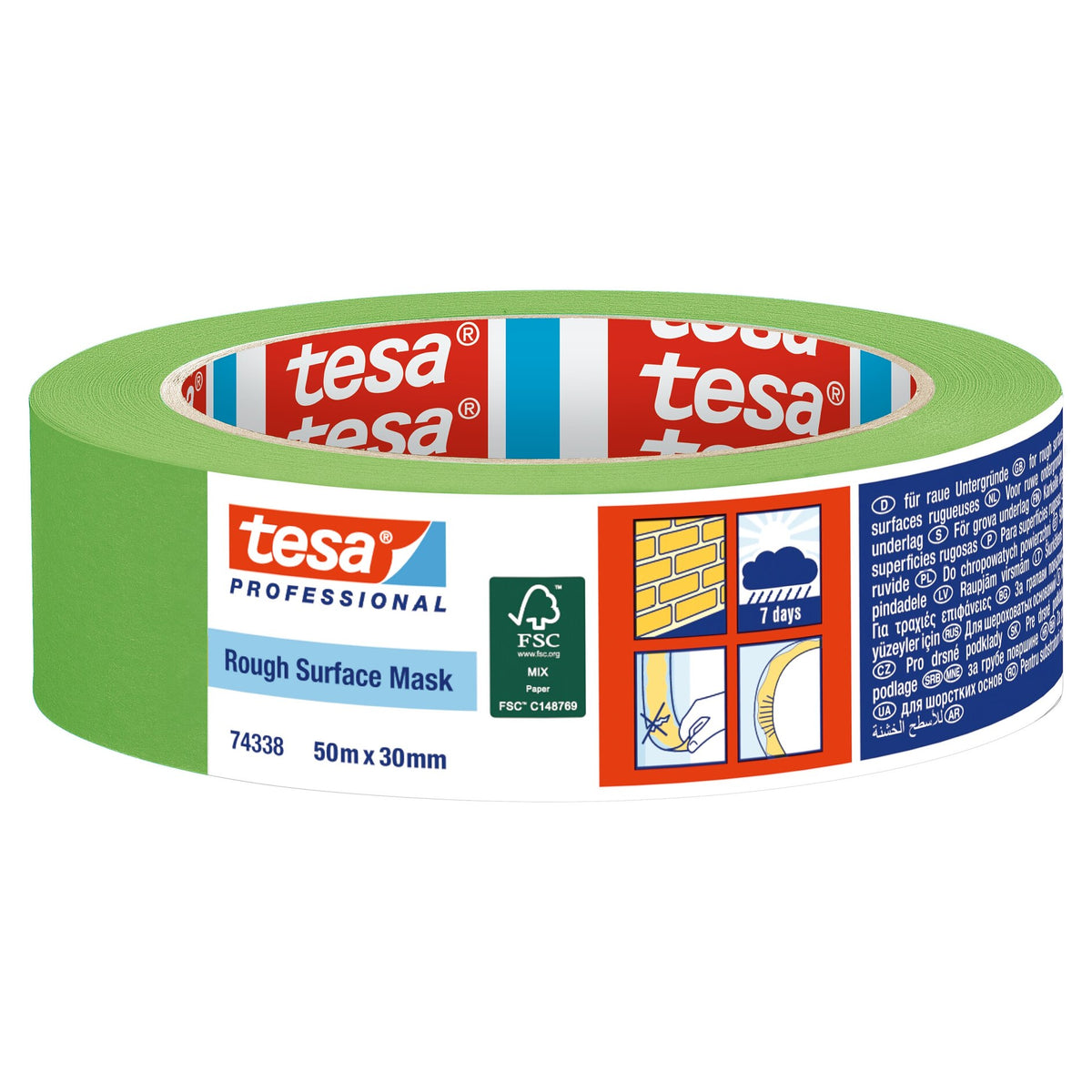 tesa Professional 74338 Rough Surface Abdeckband, grün 50 m x 30 mm