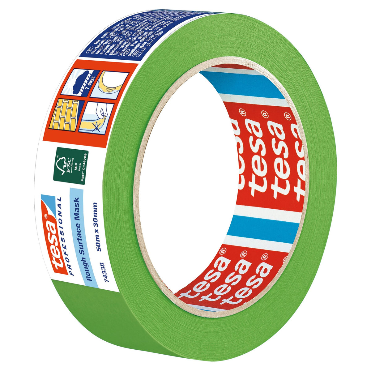 tesa Professional 74338 Rough Surface Abdeckband, grün 50 m x 30 mm