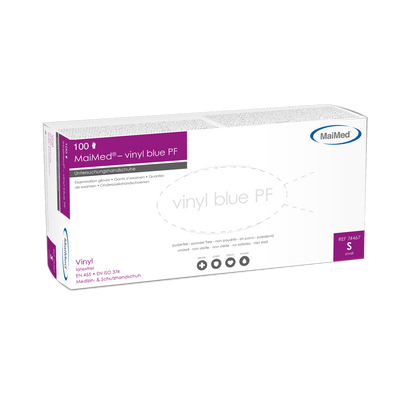 Rękawiczki diagnostyczne MaiMed-vinyl blue PF, niejałowe, bezpudrowe, winylowe 100 szt./op.