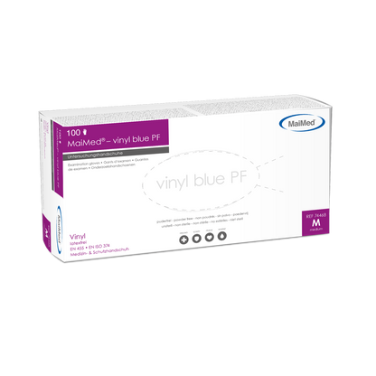 Rękawiczki diagnostyczne MaiMed-vinyl blue PF, niejałowe, bezpudrowe, winylowe 100 szt./op.
