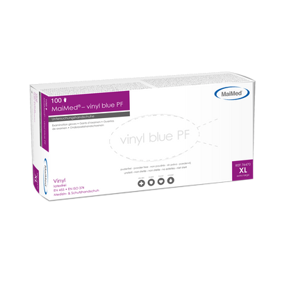 Rękawiczki diagnostyczne MaiMed-vinyl blue PF, niejałowe, bezpudrowe, winylowe 100 szt./op.