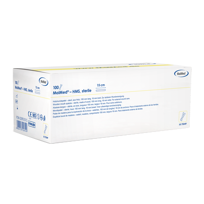 MaiMed - Sterylny szpatułka drewniana HMS o długości 15cm, 100x1 szt. sterylnie zapakowane | Pudełko (100 sztuk)