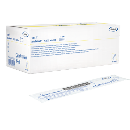 MaiMed - Sterylny szpatułka drewniana HMS o długości 15cm, 100x1 szt. sterylnie zapakowane | Pudełko (100 sztuk)