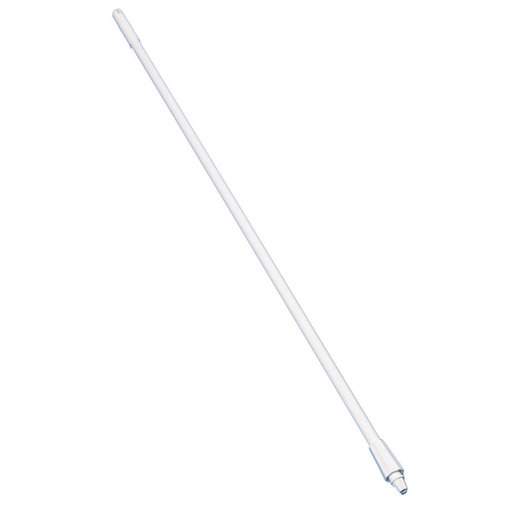 Uchwyt z włókna szklanego do mioteł, szczotek i ściągaczy podłogowych od Diversey Deutschland GmbH & Co. OHG to biały teleskopowy kij z plastikowym uchwytem i gwintowanym końcem, pasujący do urządzeń czyszczących - idealny do efektywnego sprzątania domu.