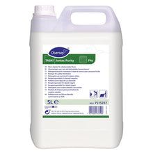 5-litrowy TASKI Jontec Purity środek czyszczący do podłóg olejowanych od Diversey Deutschland GmbH & Co. OHG jest dostarczany w kanistrze z białą etykietą zawierającą wskazówki i symbole oraz bezpiecznym białym zamknięciem śrubowym.