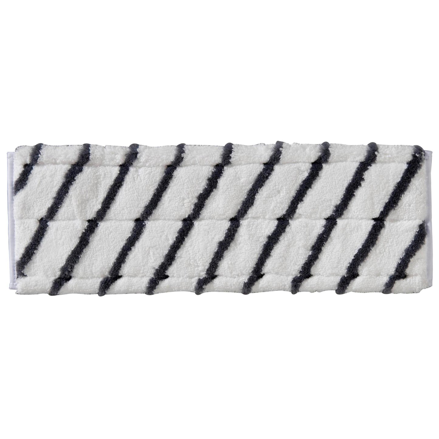 TASKI MicroEasy Scouring Mop od Diversey Deutschland GmbH & Co. OHG to prostokątna biała nakładka z ukośnymi czarnymi paskami, idealna do czyszczenia płytek i usuwania mocno przylegających zabrudzeń. Karton zawiera 5 opakowań.