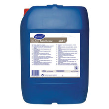 Ein großer blauer 20L Kunststoffbehälter „Clax Sonril conc40A1 Sauerstoffbleiche“ der Diversey Deutschland GmbH & Co. OHG, mit Anwendungs- und Sicherheitshinweisen – ideal als Sauerstoffbleiche für strahlend weiße Wäsche und hartnäckige Flecken.